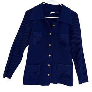 vintage 60s navy Montgomery Ward Gold button up knit coat sweater Military